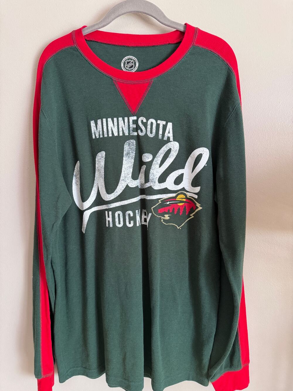 Minnesota Wild G-III Carl Banks Thermal Shirt Men L NHL Green Red Waffle Knit